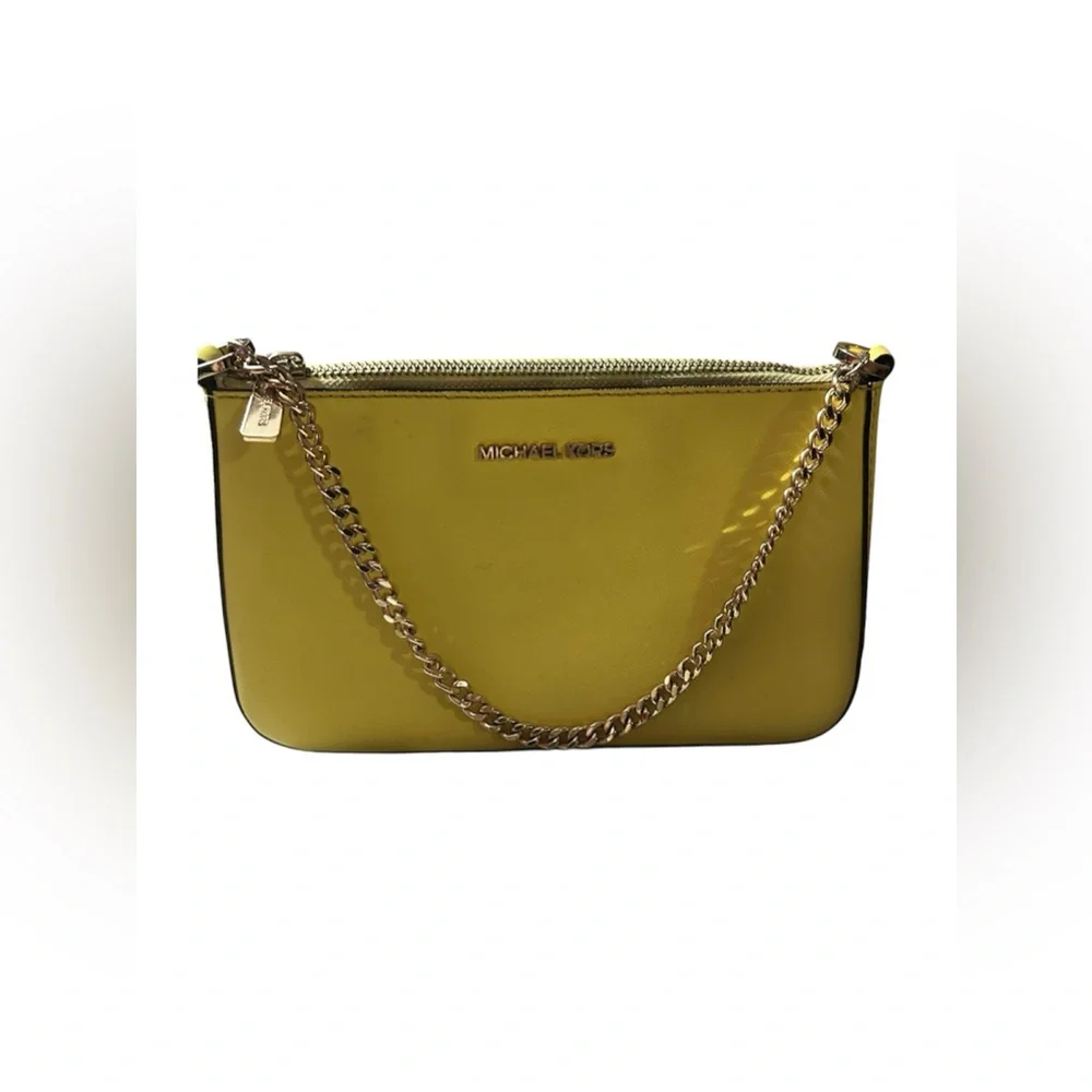 Michael Kors Lemon Yellow Leather Crossbody with Chain Detail